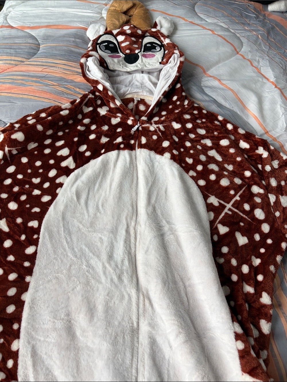 Adult  Brown and White Fawn Hooded Pajamas/Halloween costume